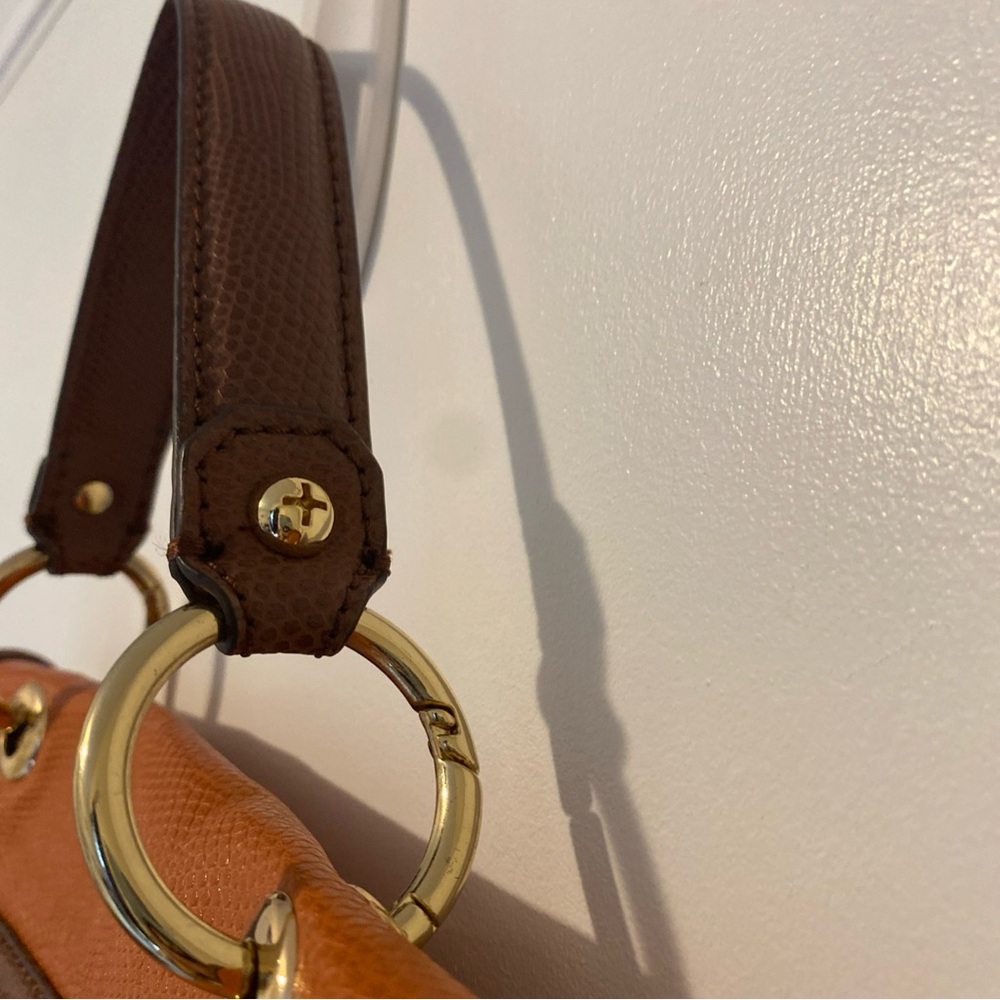 Love Moschino Vintage Orange and Brown Pebbled Leather Satchel Purse Bag - Picture 6 of 13